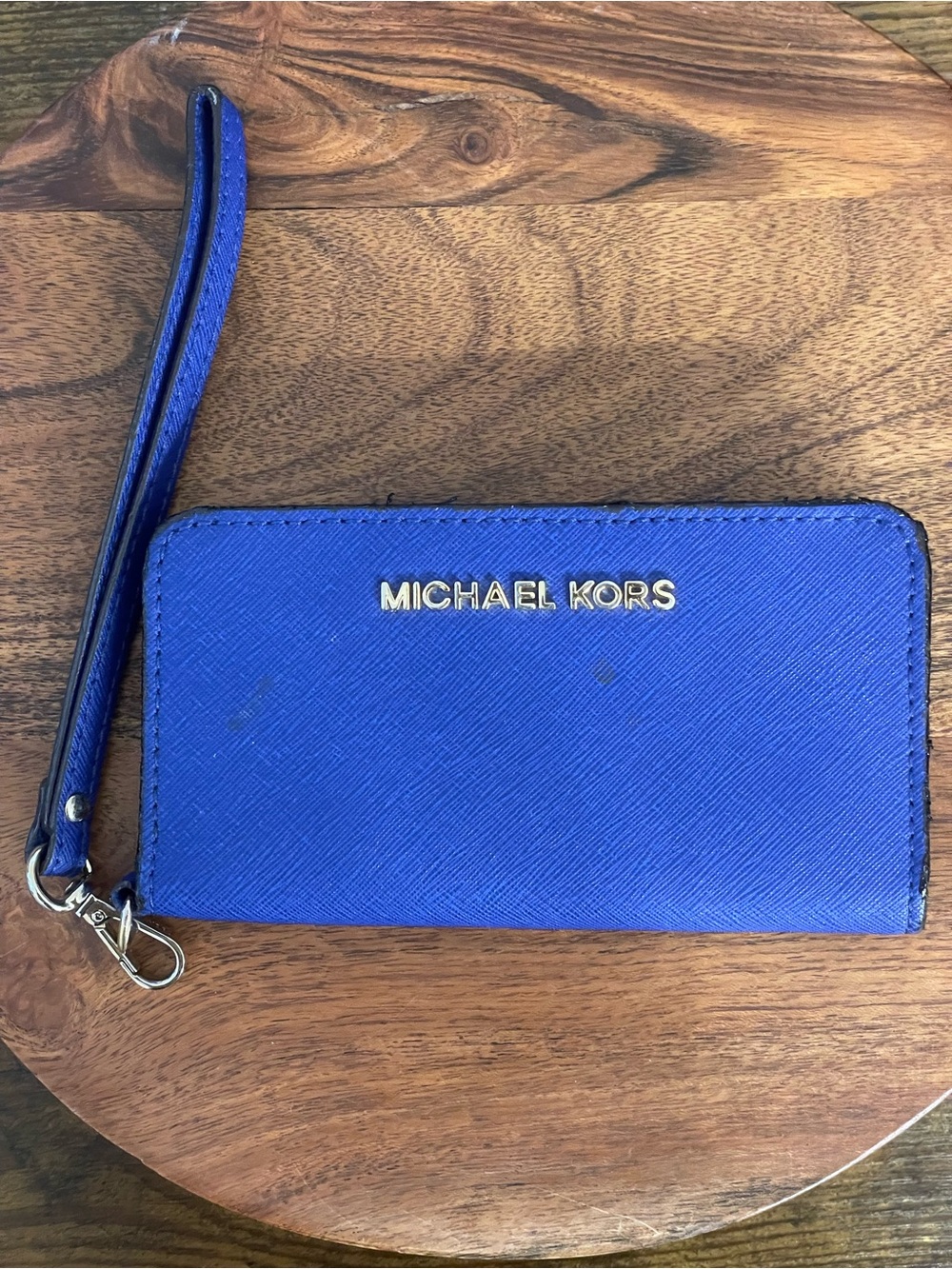 MICHAEL KORS Blue Saffiano Leather Wristlet/Wallet w/CALLOUT